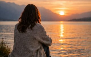 Personne face à un paysage apaisant illustrant un moment de reconnexion à soi et d’apaisement émotionnel
